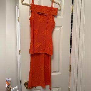 Orange Floral Maxi Skirt Set